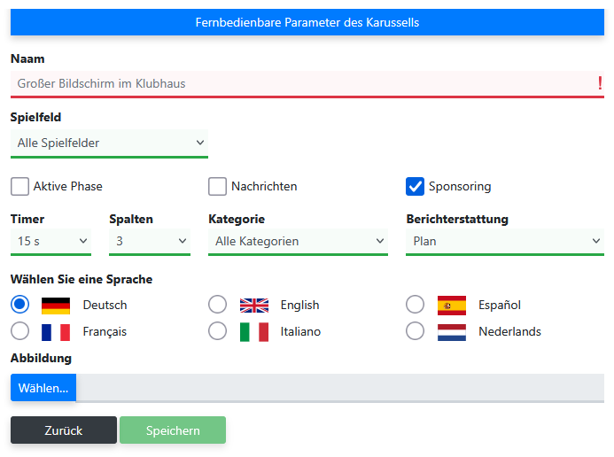 Einstellungsbildschirm Karussellparameter Präsentationsbildschirm