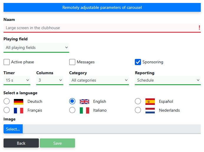 Settings screen carousel parameters presentation screen