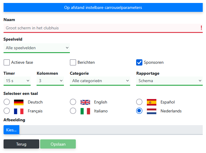 Instelscherm carrouselparameters presentatiescherm