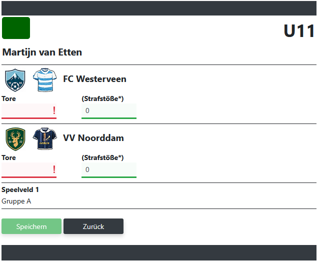 Uitslag invoeren door organisator